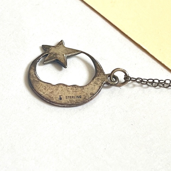 1990s vintage silver and blue star moon delicate thin necklace - Picture 7 of 11